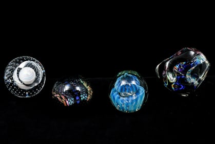 4 PC. SIGNED ART GLASS PAPERWEIGHTS