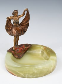 AUSTRIAN NAUGHTY DANCING NUDE BRONZE & ONYX TRAY
