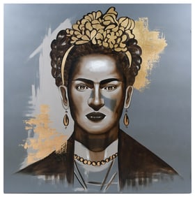 LARGE ILLEGIBLY SIGNED PORTRAIT OF FRIDA KAHLO