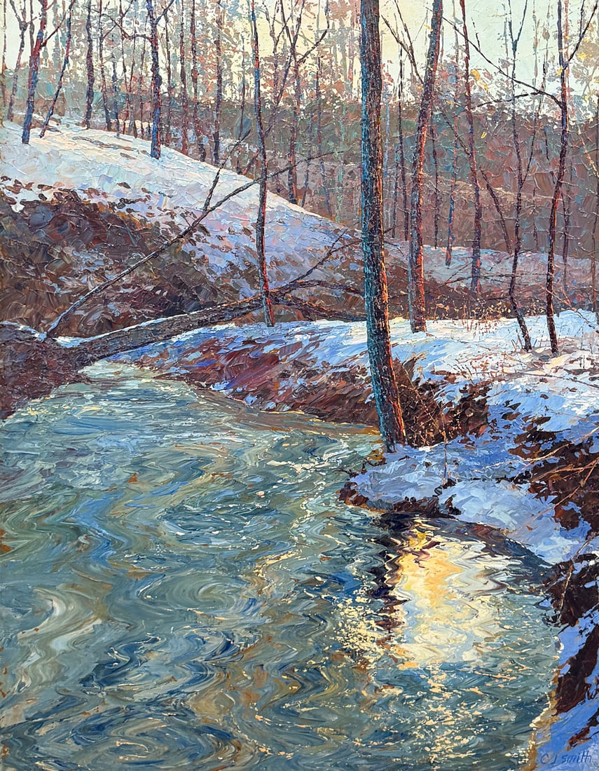 C.J. SMITH WINTER STREAM LANDSCAPE PAINTING (1 of 4)