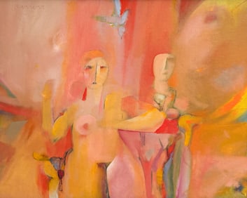 ABSTRACT COMPOSITION WITH NUDE PAINTING BY JACK BARRETT