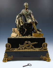 HONORE PONS FRENCH GILT BRONZE WARRIOR CLOCK