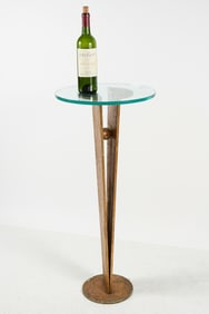 GLASS TOP BRUTALIST STEEL SCULPTURE PEDESTAL