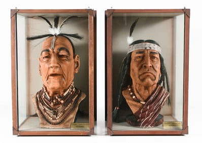 2 CASED NATIVE AMERICAN INDIAN BUSTS
