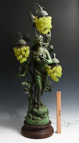 ART NOUVEAU FIGURAL VASELINE GLASS 3- LIGHT LAMP