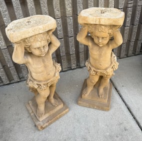 PR. CAST STONE CHERUB PEDESTALS