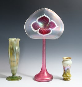 3 PC. TIFFANY STYLE ART GLASS VASES