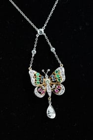 18K PLATINUM DIAMOND RUBY SAPPHIRE BUTTERFLY