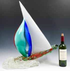 LARGE SIMONE CENEDESE MURANO ART GLASS SAILBOAT