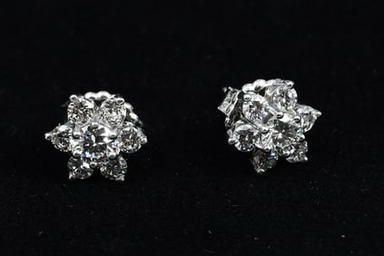 FANCIFUL PLATINUM DIAMOND CLUSTER STUDS