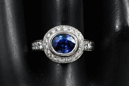 18K EDWARDIAN BLUE CEYLON SAPPHIRE/DIAMOND RING