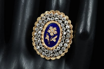 ANTIQUE 18K DIAMOND & ENAMEL RING
