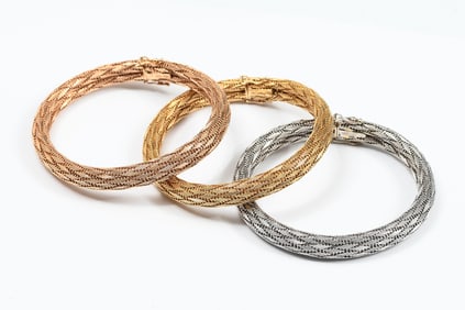 SHOWSTOPPING 18K TRIO-COMBED FLEX WEAVE BRACELETS