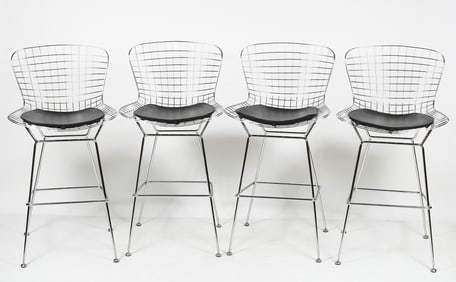 4 PC. BERTOIA STYLE CHROMED WIRE BAR STOOLS