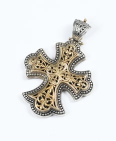 KONSTANTINO 18K GOLD & .925 FLARED CROSS PENDANT