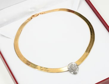 SLEEK 14K HERRINGBONE CHAIN W/ DIAMOND SLIDE