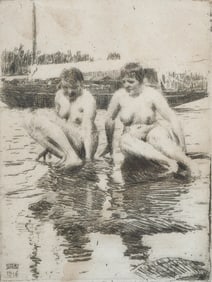 ANDERS ZORN ETCHING OF NUDE BATHERS