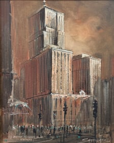 "CHICAGO BOARD OF TRADE BUILDING" PAINTING BY CAMP