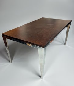 MODERN CHROME & WOOD TOP DINING TABLE