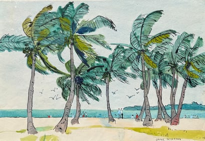 JANE PETERSON COCONUT PALMS WATERCOLOR