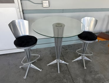 INDUSTRIAL MODERN GLASS TABLE & CHAIRS