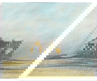 HENRY PARKER STILT HOUSE AT LOW TIDE PAINTING