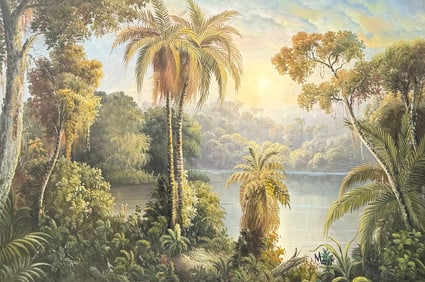 TROPICAL LAGOON PAINTING SIGNED MAYR