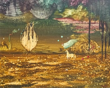 ADRIAN TAVERA SURREAL PAINTING WITH UNICORN