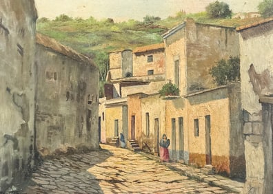 E. BENITEZ LATIN AMERICAN VILLAGE STREET SCENE PAINTING