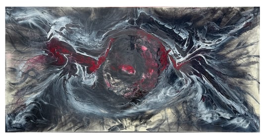 LARGE ABSTRACT ACRYLIC AND RESIN PAINTING “FIRE BALL"