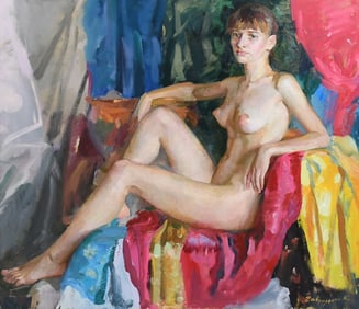 RUSSIAN RECLINING NUDE BEAUTY PAINTING