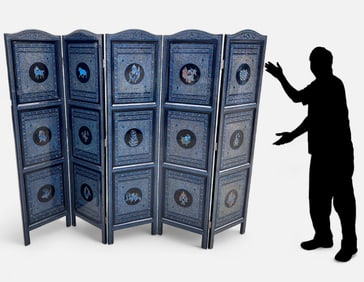 LACQUERED ASTROLOGICAL SCREEN 5-PANEL