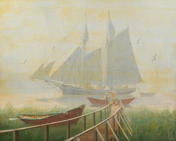 BRUCE ROBERTS OIL PAINTING TALL SHIP AT SEA