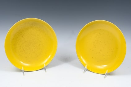 PAIR OF CHINESE MONOCHROME YELLOW PLATES