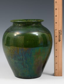 FRENCH IRIDESCENT GREEN TERRACOTTA VASE