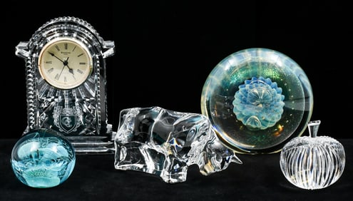 5 PC. ART GLASS FIGURES & PAPERWEIGHTS