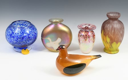 5 PC. ART GLASS VASES & SCULPTURE