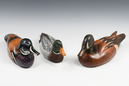 3 CARVED & PAINTED DUCK DECOYS