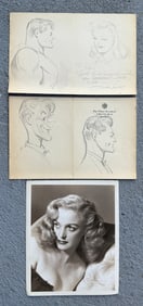 GROUP OF JOE SHUSTER ORIGINAL ART W/ SUPERMAN SKETCH