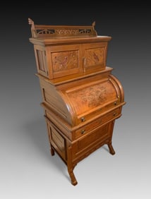 CARVED BURL WALNUT AESTHETIC MOVEMENT SECRETARY