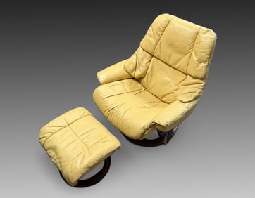 YELLOW EKORNES LOUNGE CHAIR & OTTOMAN