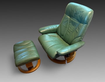 GREEN EKORNES LOUNGE CHAIR & OTTOMAN