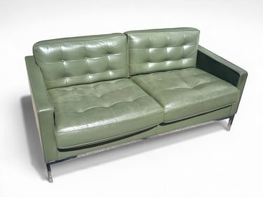FLORENCE KNOLL MCM BUTTON TUFTED LEATHER SOFA
