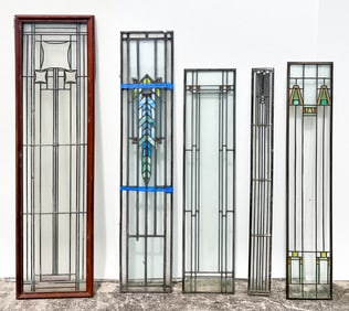 5- FRANK LLOYD WRIGHT STYLE STAINED GLASS WINDOWS