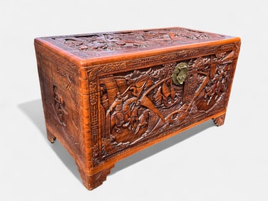 ASIAN RELIEF CARVED BLANKET CHEST