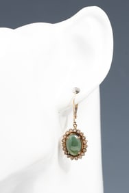 PR. NEPHRITE JADE, DIAMOND & 14K GOLD EARRINGS