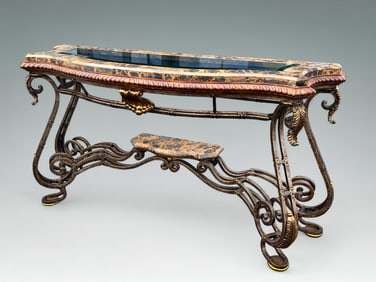 LEBARGE MARBLE AND GLASS CONSOLE TABLE