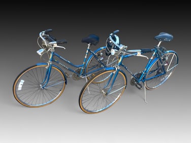 2 MATCHING BLUE SCHWINN SUBURBAN HIS & HER BIKES