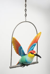 SERGIO BUSTAMANTE CARVED AND PAINTED HUMMINGBIRD