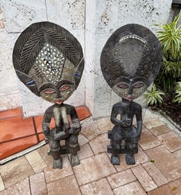 2 CARVED AFRICAN GHANA ASANTE FERTILITY SCULPTURES